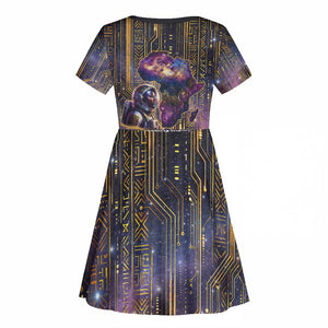 Afrofuturism Legacy Beyond Kid Short Sleeve Dress African Astronaut Galaxy Mask