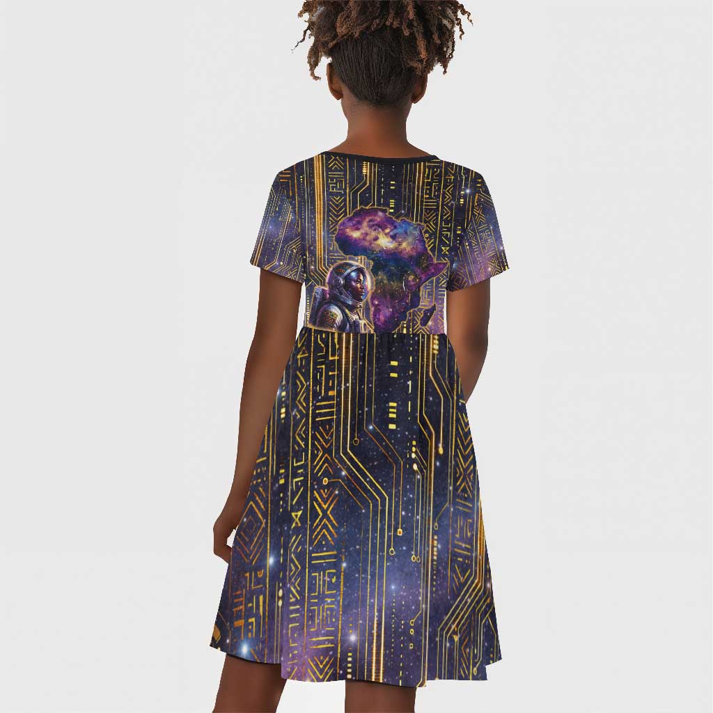Afrofuturism Legacy Beyond Kid Short Sleeve Dress African Astronaut Galaxy Mask
