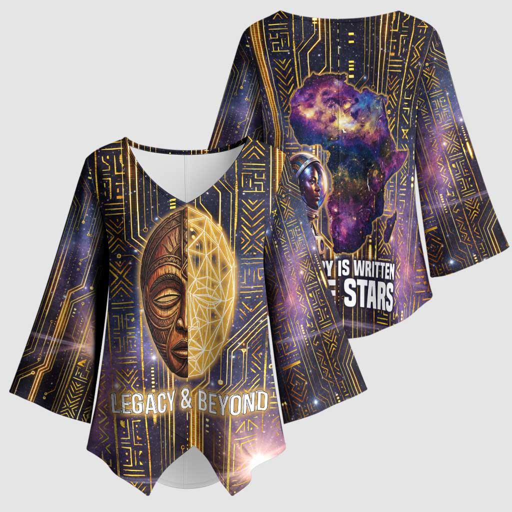 Afrofuturism Legacy Beyond Kimono Sleeve Blouse African Astronaut Galaxy Mask