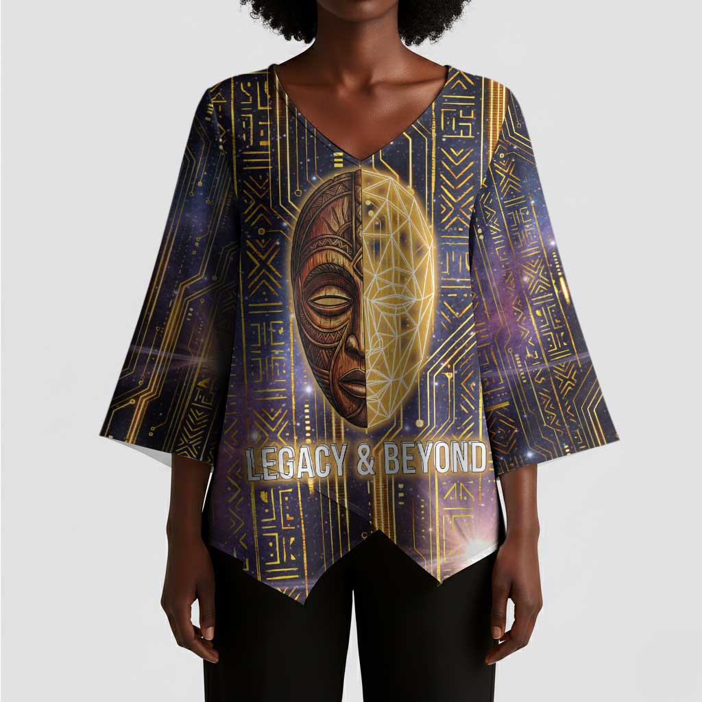 Afrofuturism Legacy Beyond Kimono Sleeve Blouse African Astronaut Galaxy Mask