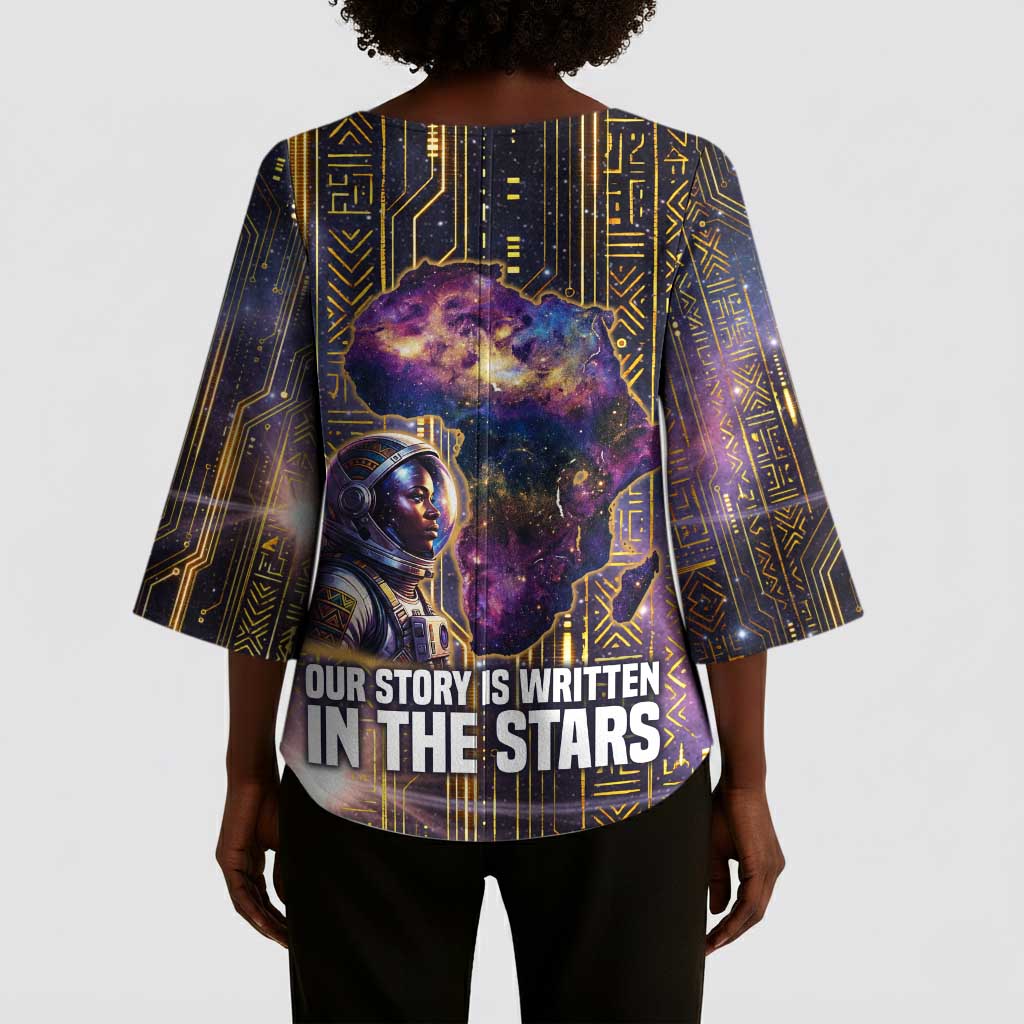 Afrofuturism Legacy Beyond Kimono Sleeve Blouse African Astronaut Galaxy Mask