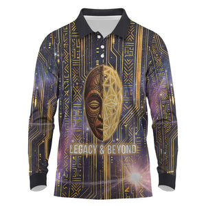 Afrofuturism Legacy Beyond Long Sleeve Polo Shirt African Astronaut Galaxy Mask