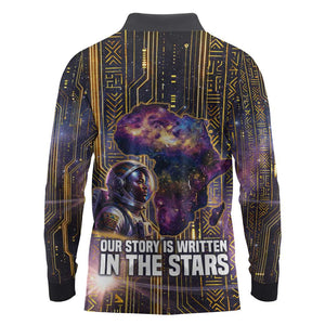 Afrofuturism Legacy Beyond Long Sleeve Polo Shirt African Astronaut Galaxy Mask