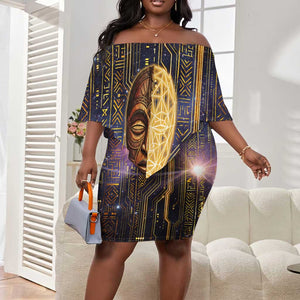 Afrofuturism Legacy Beyond Off Shoulder Short Dress African Astronaut Galaxy Mask