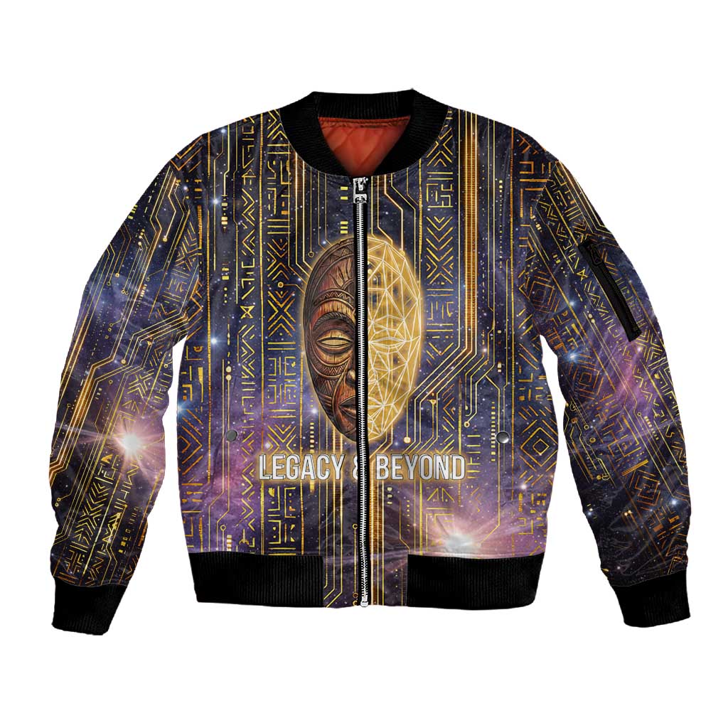 Afrofuturism Legacy Beyond Sleeve Zip Bomber Jacket African Astronaut Galaxy Mask