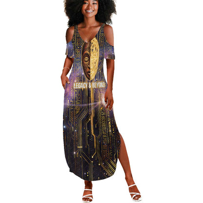 Afrofuturism Legacy Beyond Summer Maxi Dress African Astronaut Galaxy Mask