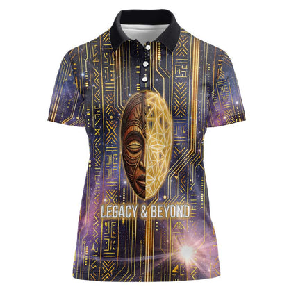Afrofuturism Legacy Beyond Women Polo Shirt African Astronaut Galaxy Mask
