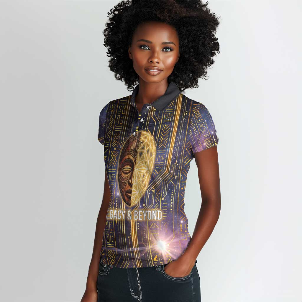 Afrofuturism Legacy Beyond Women Polo Shirt African Astronaut Galaxy Mask