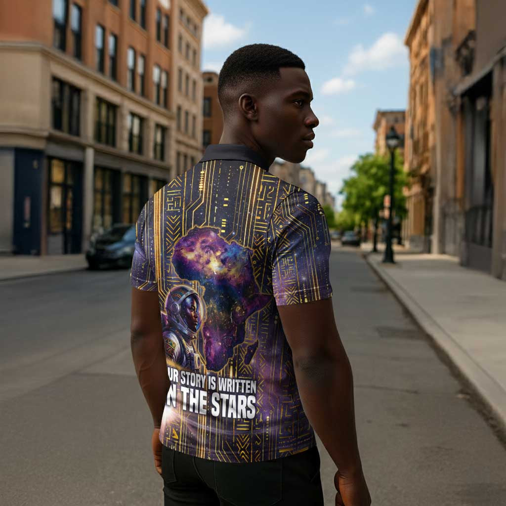 Afrofuturism Legacy Beyond Zipper Polo Shirt African Astronaut Galaxy Mask