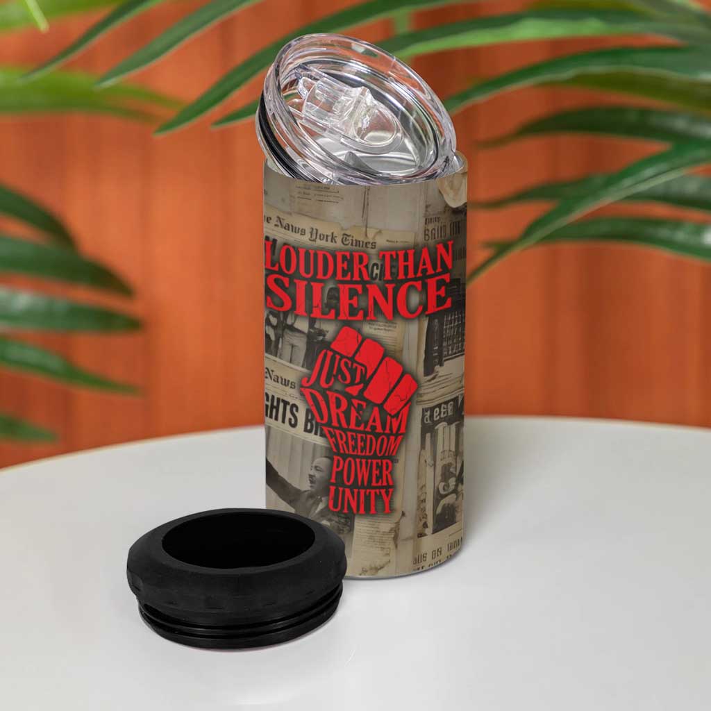 Louder Than Silence African 4 in 1 Can Cooler Tumbler Civil Rights News Megaphone