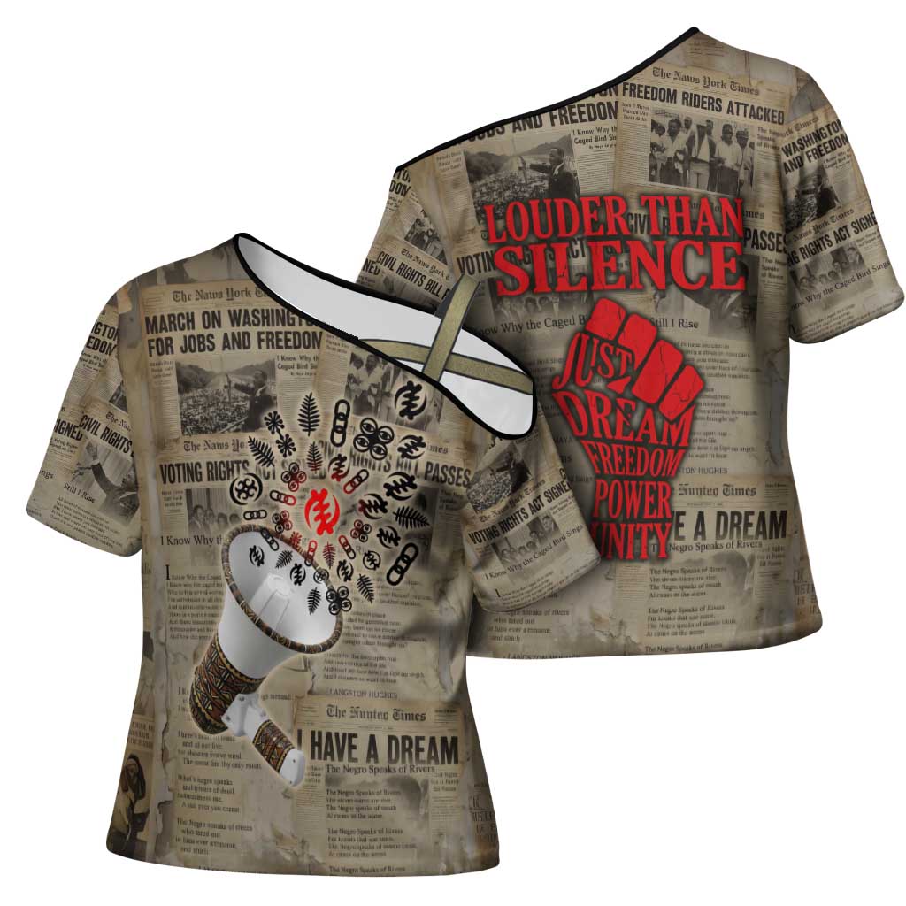 Louder Than Silence African Cross Shoulder Shirt Civil Rights News Megaphone