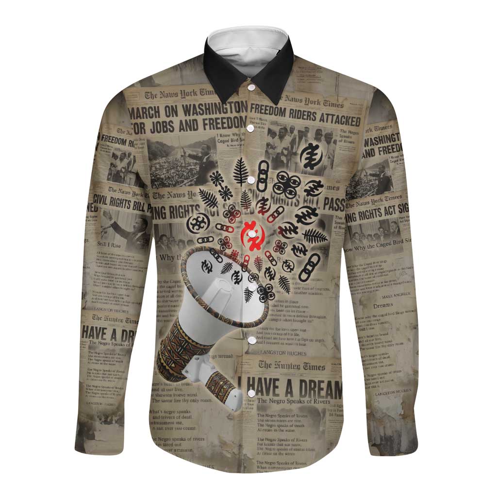 Louder Than Silence African Long Sleeve Button Shirt Civil Rights News Megaphone