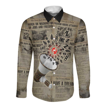 Louder Than Silence African Long Sleeve Button Shirt Civil Rights News Megaphone