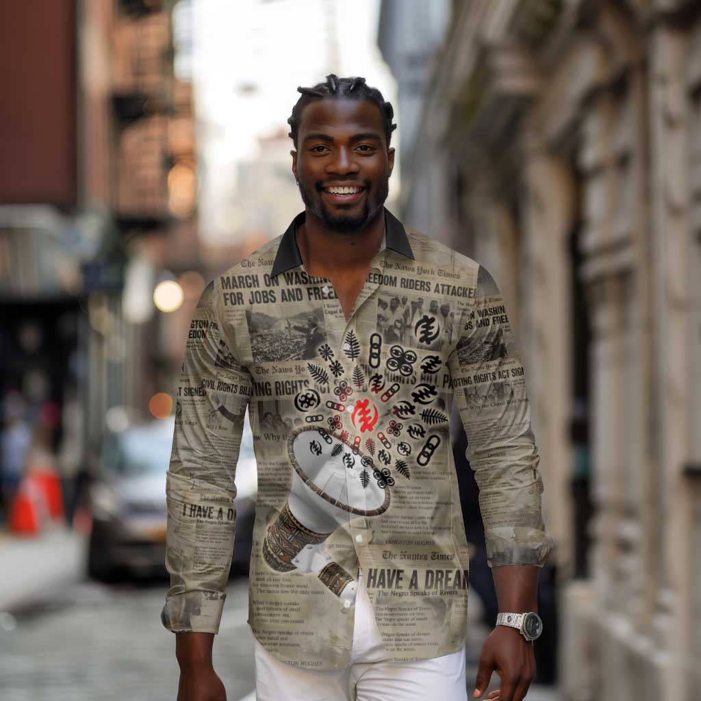 Louder Than Silence African Long Sleeve Button Shirt Civil Rights News Megaphone
