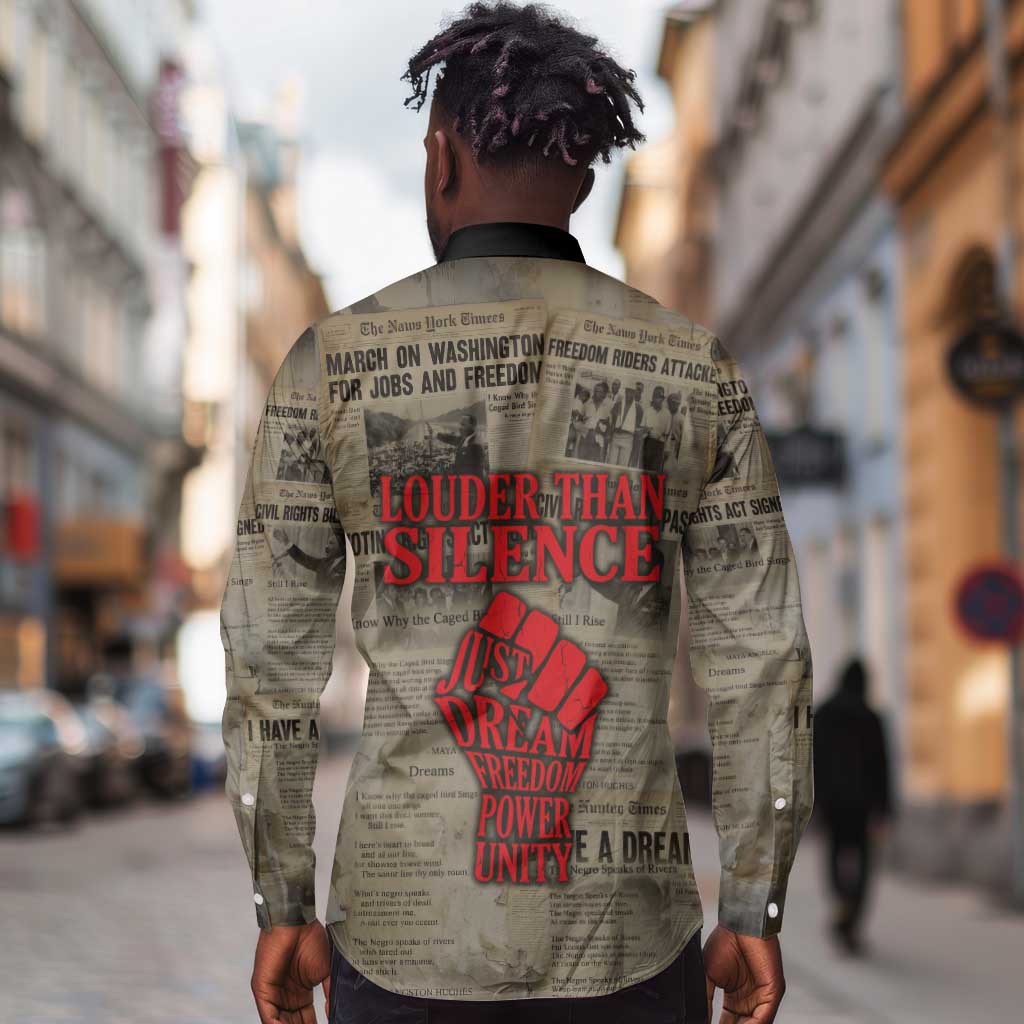 Louder Than Silence African Long Sleeve Button Shirt Civil Rights News Megaphone