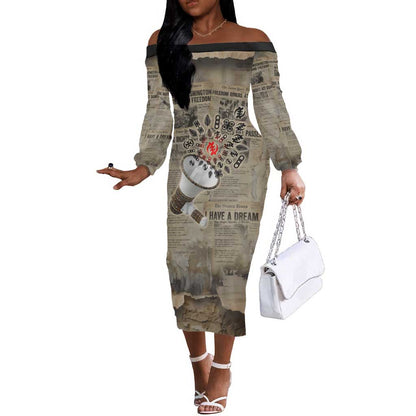 Louder Than Silence African Off The Shoulder Long Sleeve Dress Civil Rights News Megaphone