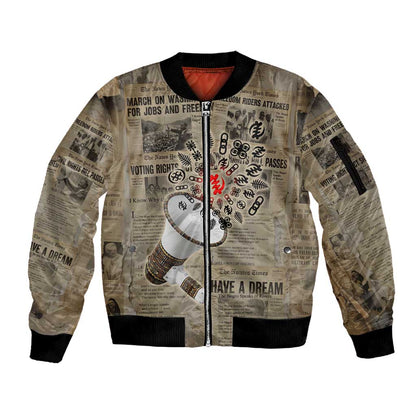 Louder Than Silence African Sleeve Zip Bomber Jacket Civil Rights News Megaphone