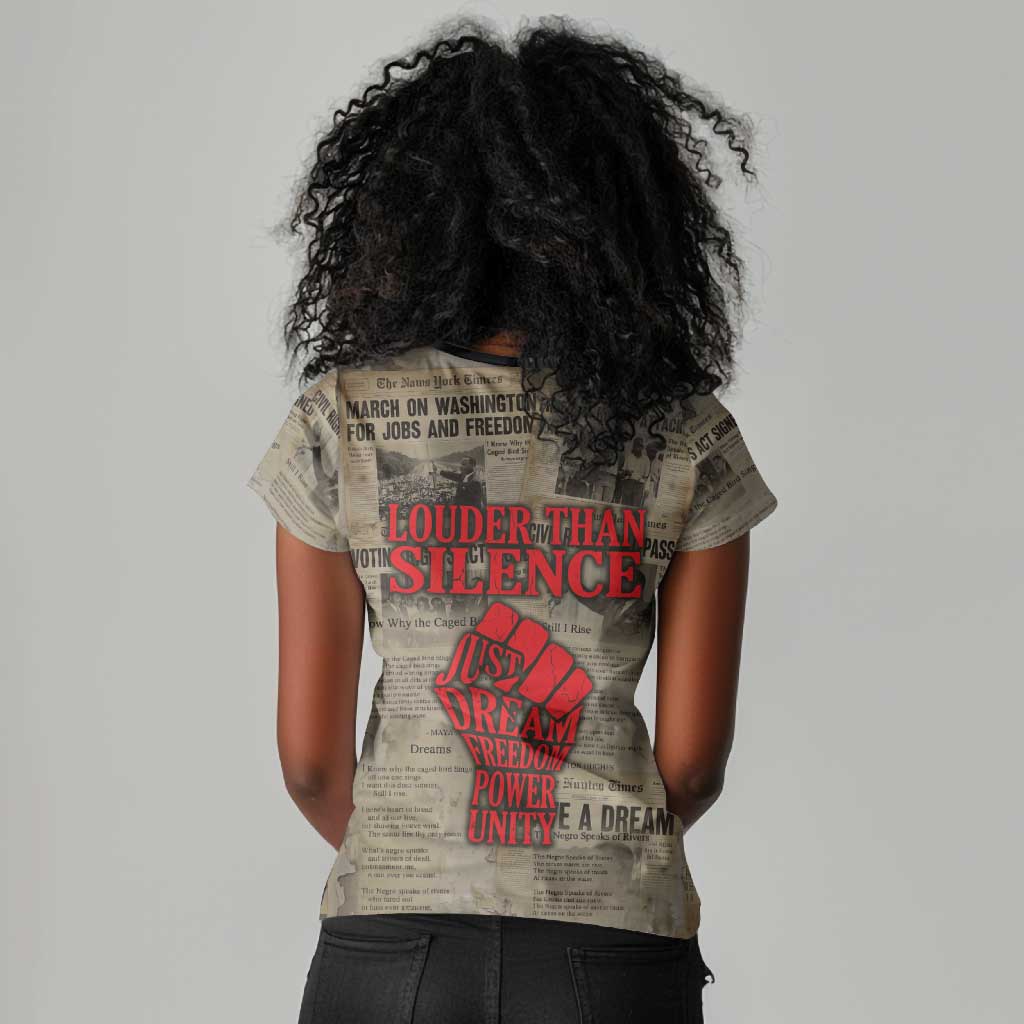 Louder Than Silence African Women V-Neck T-Shirt Civil Rights News Megaphone