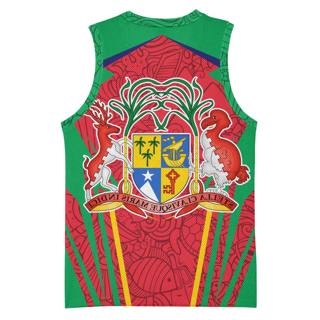 Mauritius Dodo Basketball Jersey Flag Coat of Arms Traditional Patterns - African Pride