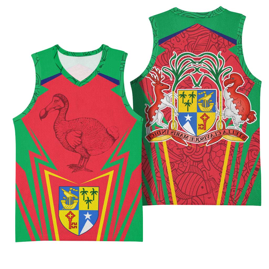 Mauritius Dodo Basketball Jersey Flag Coat of Arms Traditional Patterns - African Pride