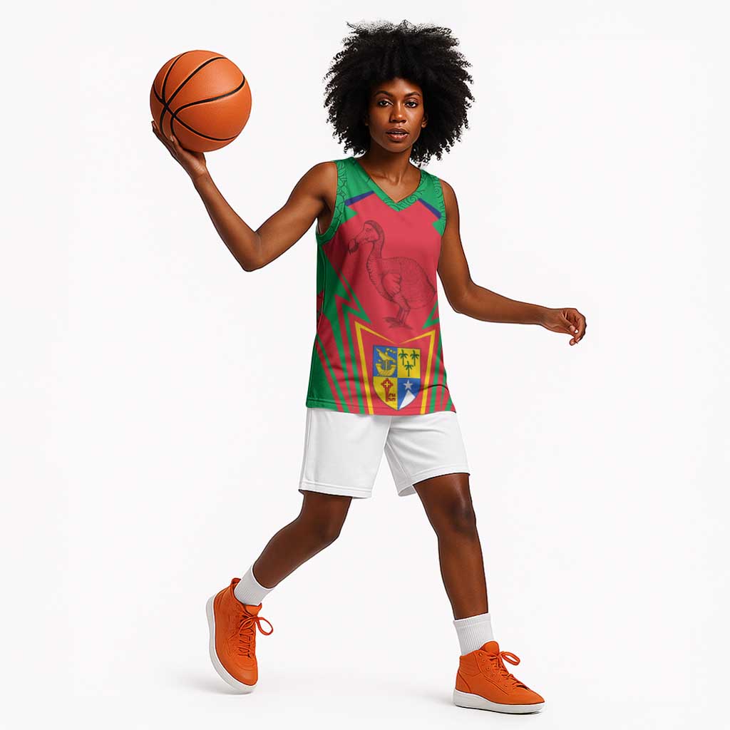 Mauritius Dodo Basketball Jersey Flag Coat of Arms Traditional Patterns - African Pride