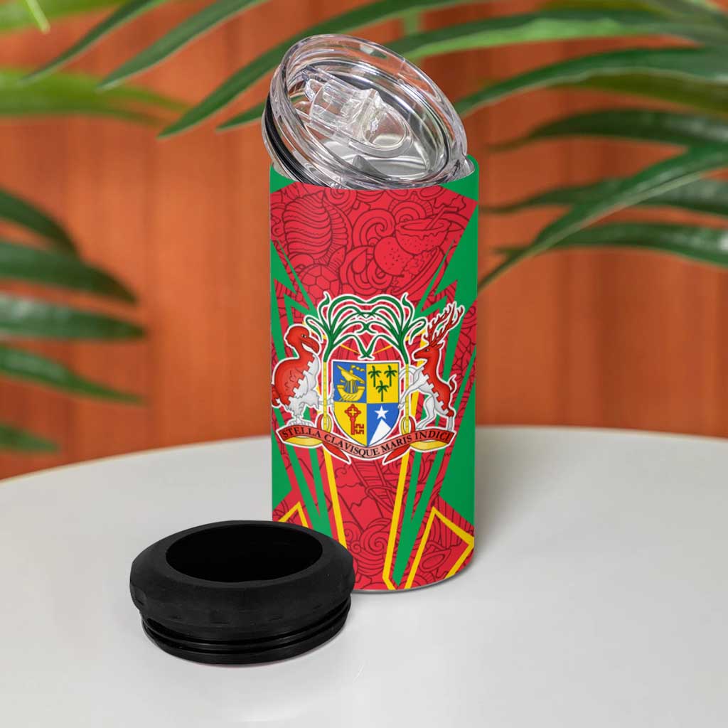 Mauritius Dodo 4 in 1 Can Cooler Tumbler Flag Coat of Arms Traditional Patterns