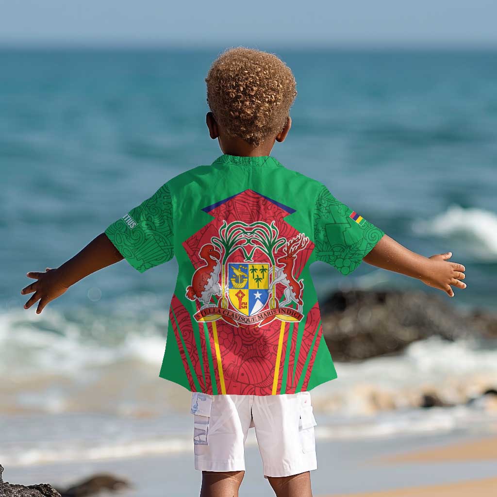 Mauritius Dodo Kid Hawaiian Shirt Flag Coat of Arms Traditional Patterns