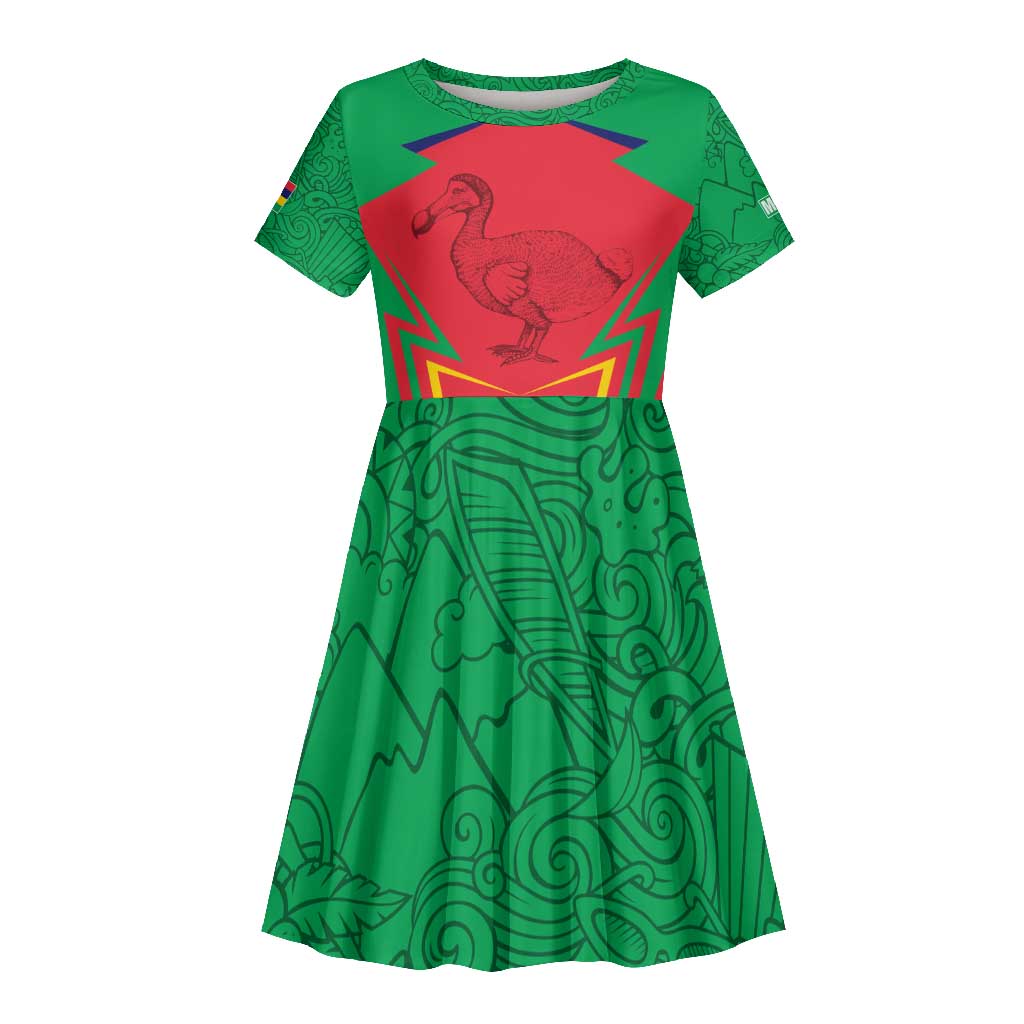 Mauritius Dodo Kid Short Sleeve Dress Flag Coat of Arms Traditional Patterns
