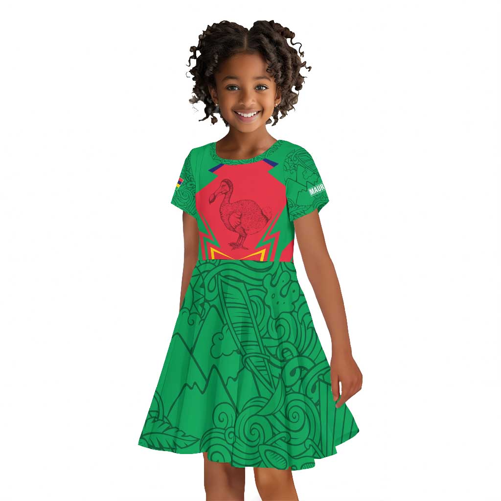 Mauritius Dodo Kid Short Sleeve Dress Flag Coat of Arms Traditional Patterns