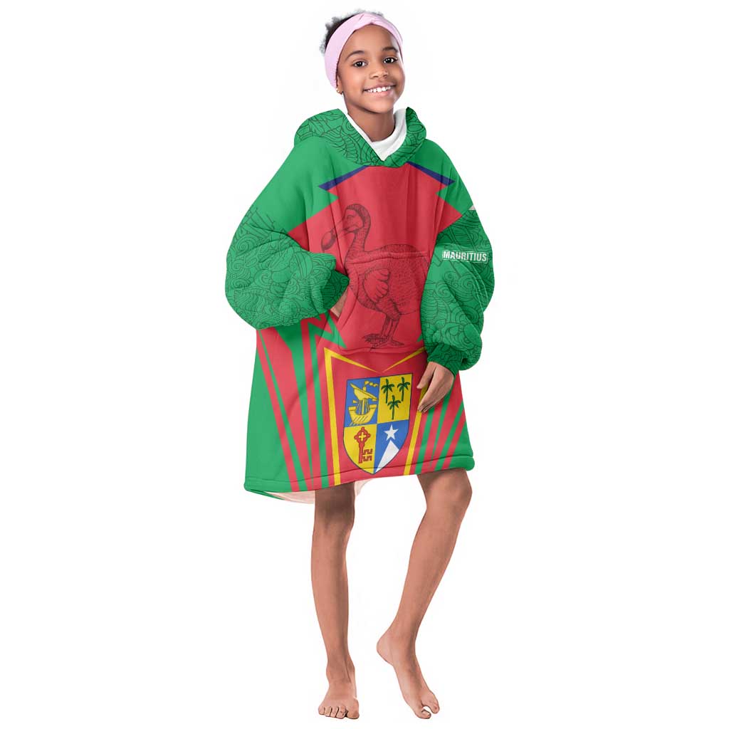 Mauritius Dodo Kid Wearable Blanket Hoodie Flag Coat of Arms Traditional Patterns