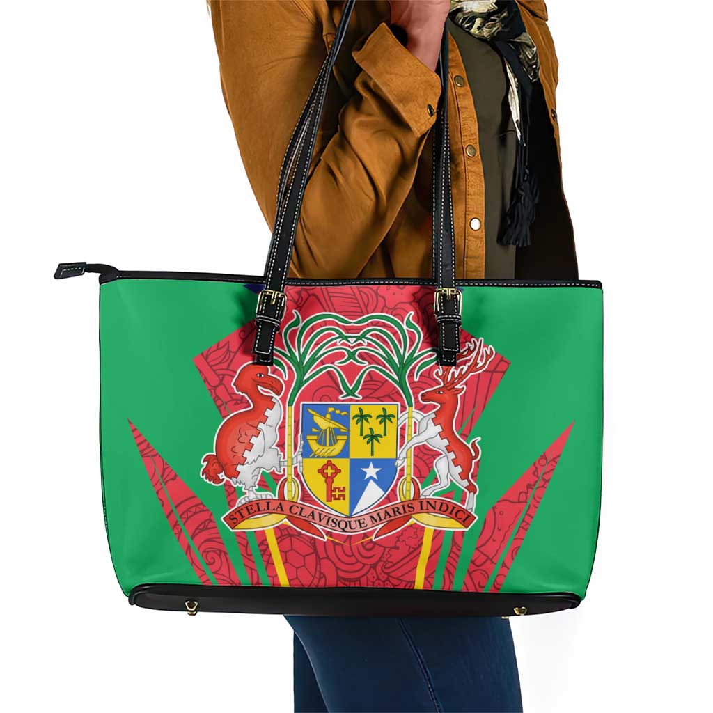 Mauritius Dodo Leather Tote Bag Flag Coat of Arms Traditional Patterns