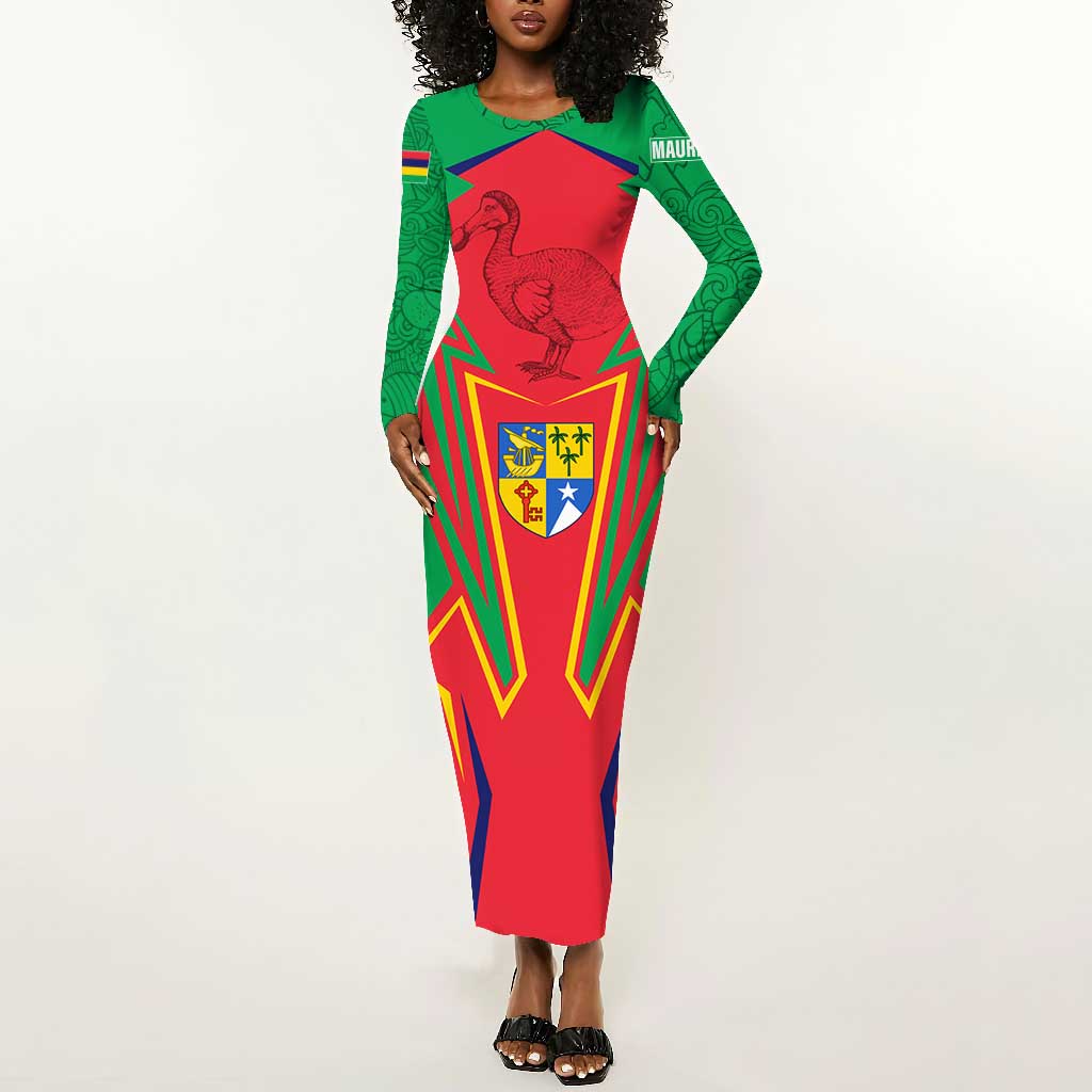 Mauritius Dodo Long Sleeve Bodycon Dress Flag Coat of Arms Traditional Patterns TS04