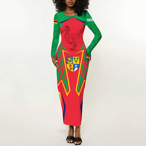 Mauritius Dodo Long Sleeve Bodycon Dress Flag Coat of Arms Traditional Patterns TS04
