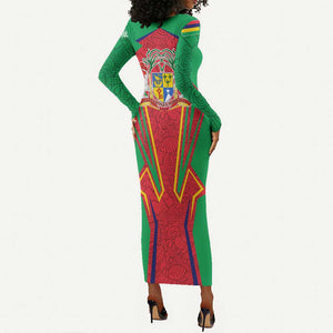 Mauritius Dodo Long Sleeve Bodycon Dress Flag Coat of Arms Traditional Patterns TS04
