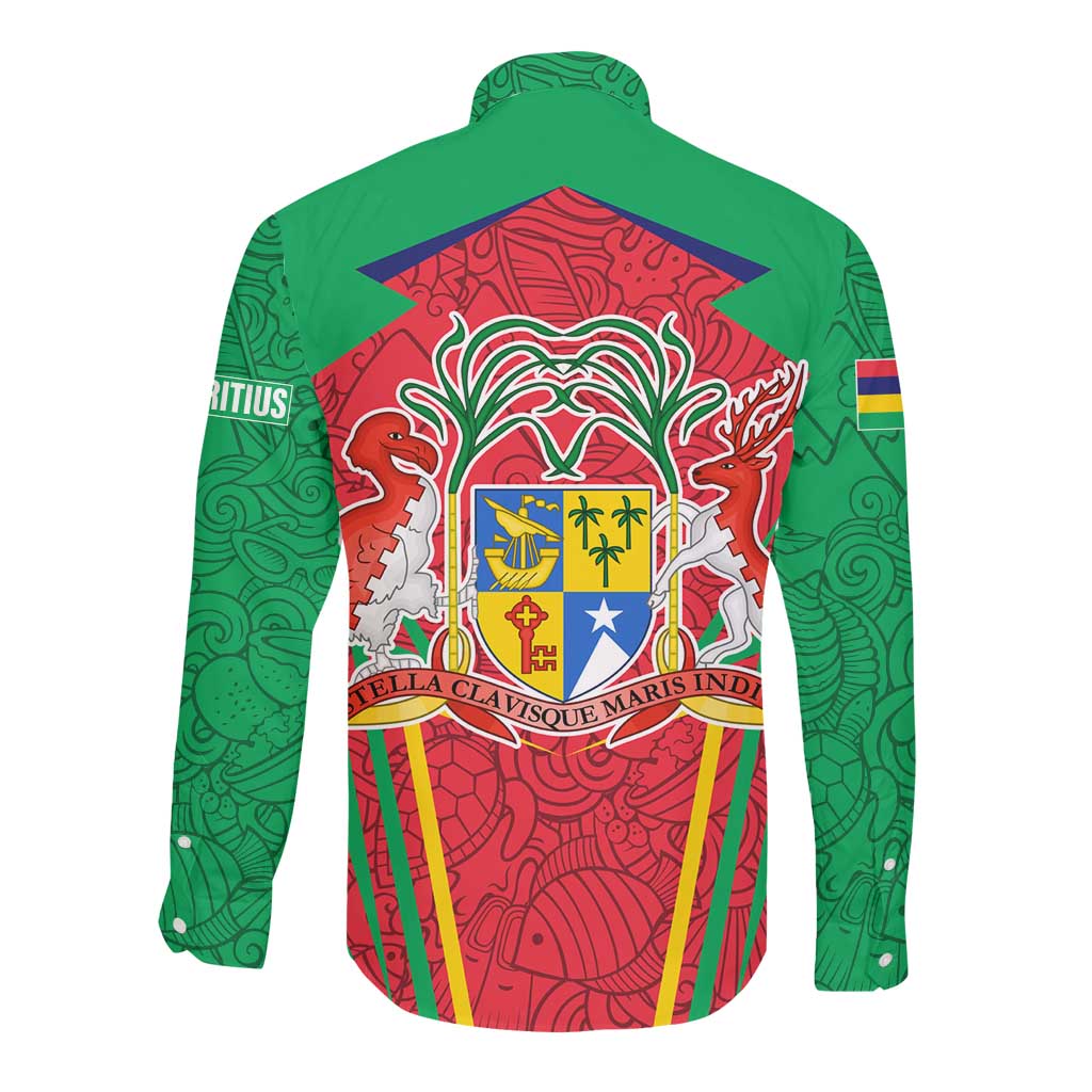 Mauritius Dodo Long Sleeve Button Shirt Flag Coat of Arms Traditional Patterns
