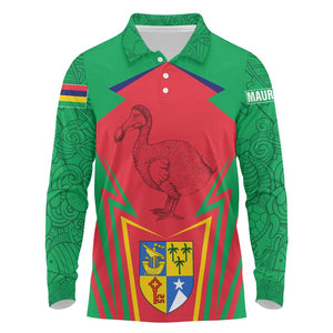 Mauritius Dodo Long Sleeve Polo Shirt Flag Coat of Arms Traditional Patterns