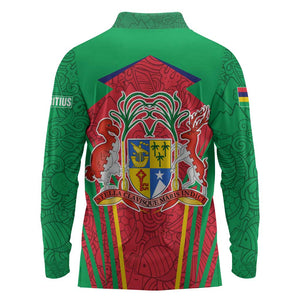 Mauritius Dodo Long Sleeve Polo Shirt Flag Coat of Arms Traditional Patterns