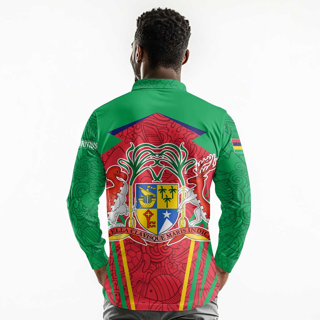 Mauritius Dodo Long Sleeve Polo Shirt Flag Coat of Arms Traditional Patterns