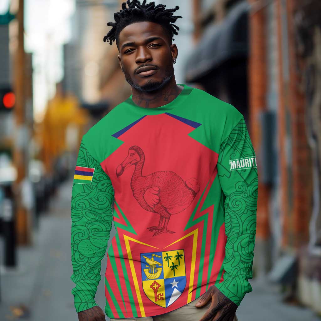 Mauritius Dodo Long Sleeve Shirt Flag Coat of Arms Traditional Patterns