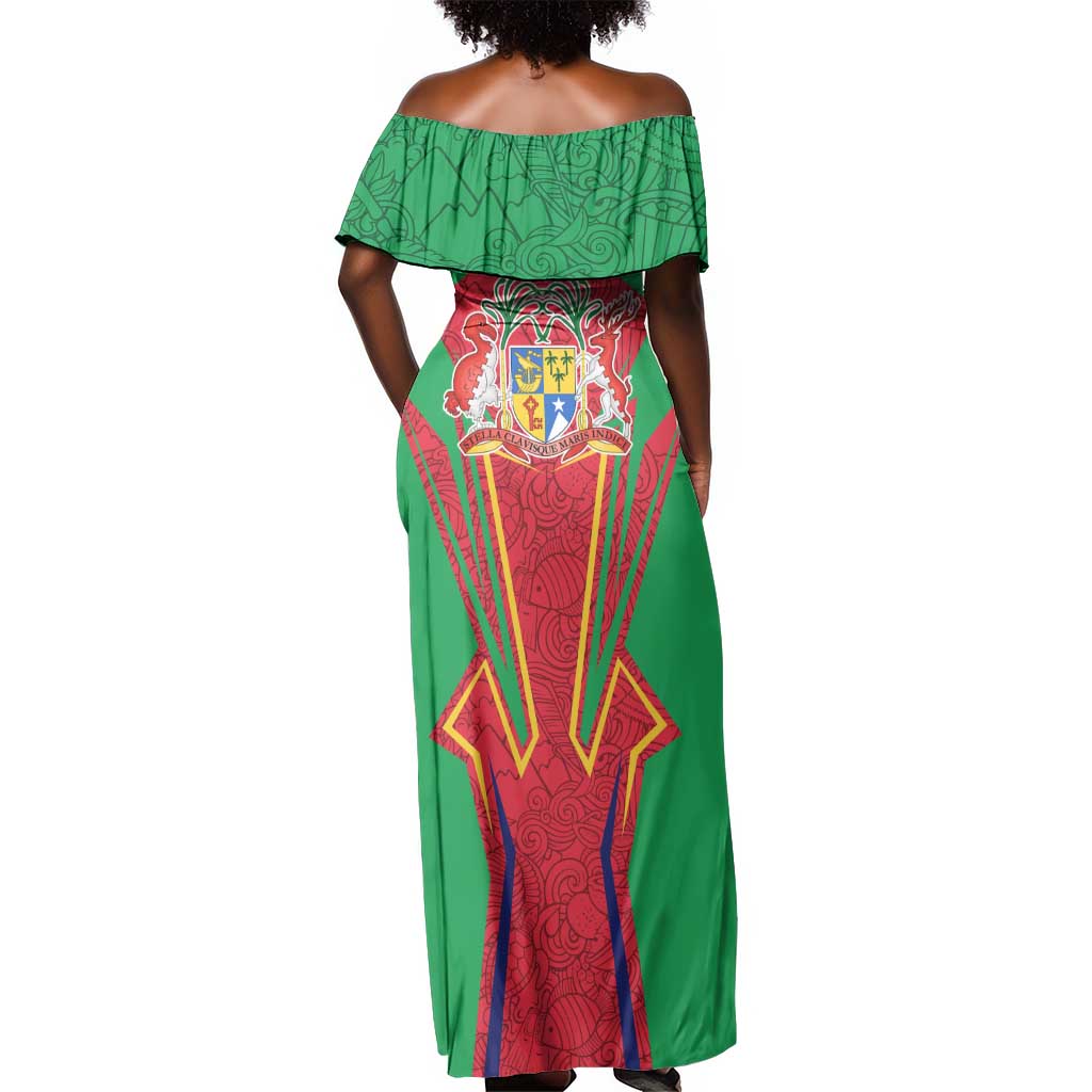 Mauritius Dodo Off Shoulder Maxi Dress Flag Coat of Arms Traditional Patterns