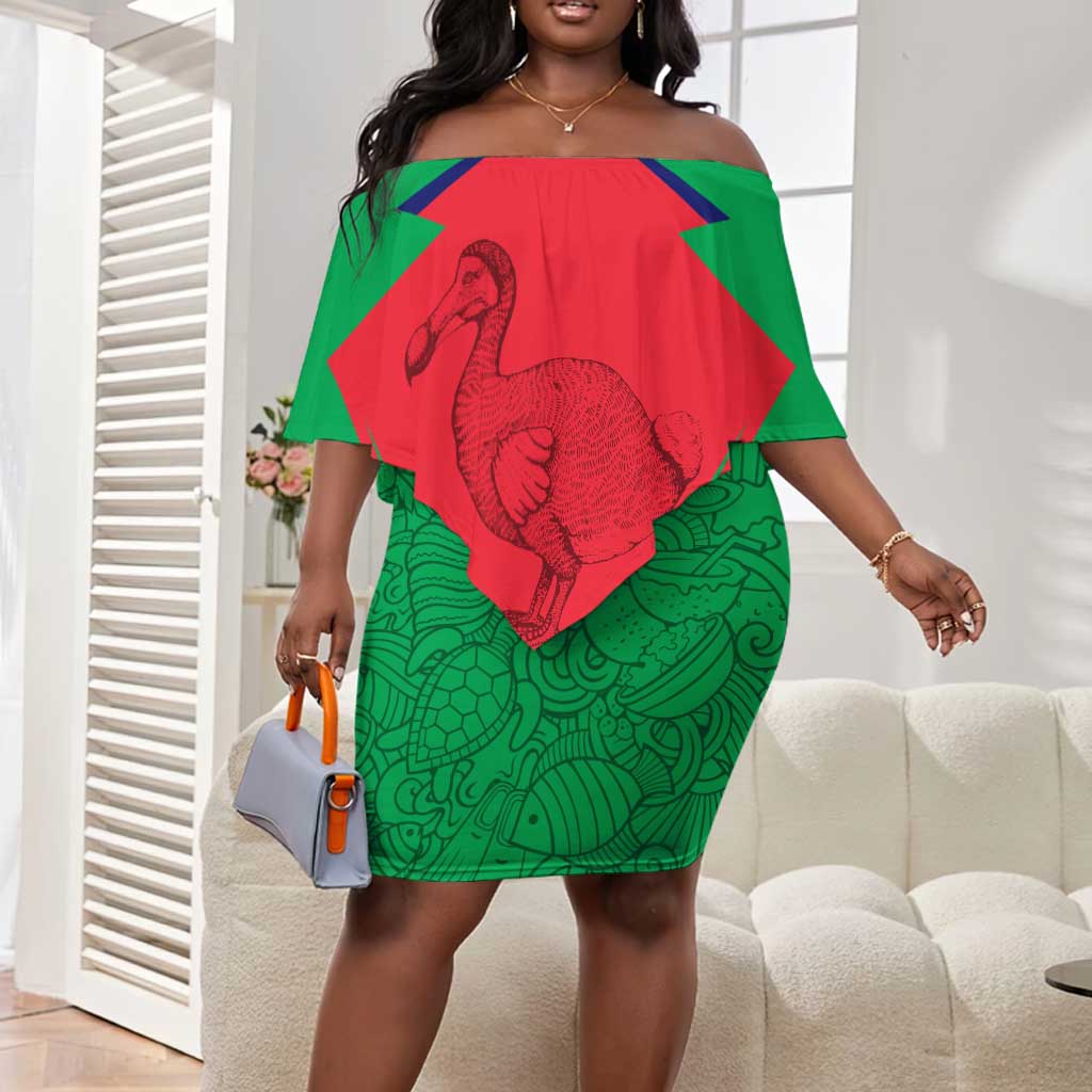 Mauritius Dodo Off Shoulder Short Dress Flag Coat of Arms Traditional Patterns