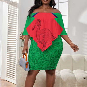 Mauritius Dodo Off Shoulder Short Dress Flag Coat of Arms Traditional Patterns