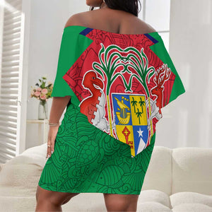Mauritius Dodo Off Shoulder Short Dress Flag Coat of Arms Traditional Patterns