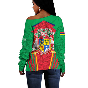 Mauritius Dodo Off Shoulder Sweater Flag Coat of Arms Traditional Patterns