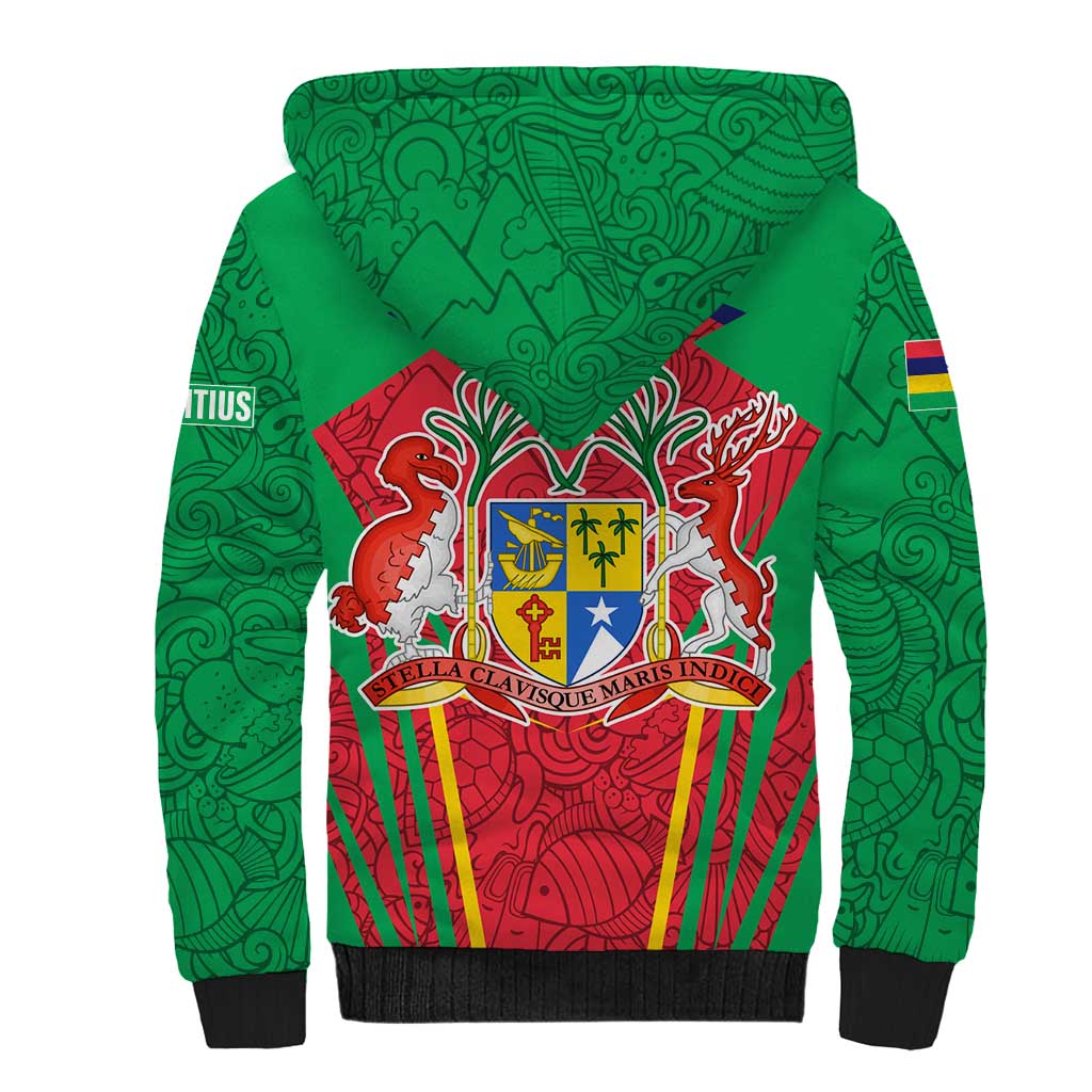 Mauritius Dodo Sherpa Hoodie Flag Coat of Arms Traditional Patterns