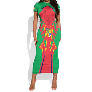 Mauritius Dodo Short Sleeve Bodycon Dress Flag Coat of Arms Traditional Patterns TS04