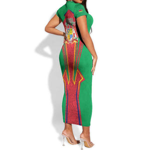 Mauritius Dodo Short Sleeve Bodycon Dress Flag Coat of Arms Traditional Patterns TS04