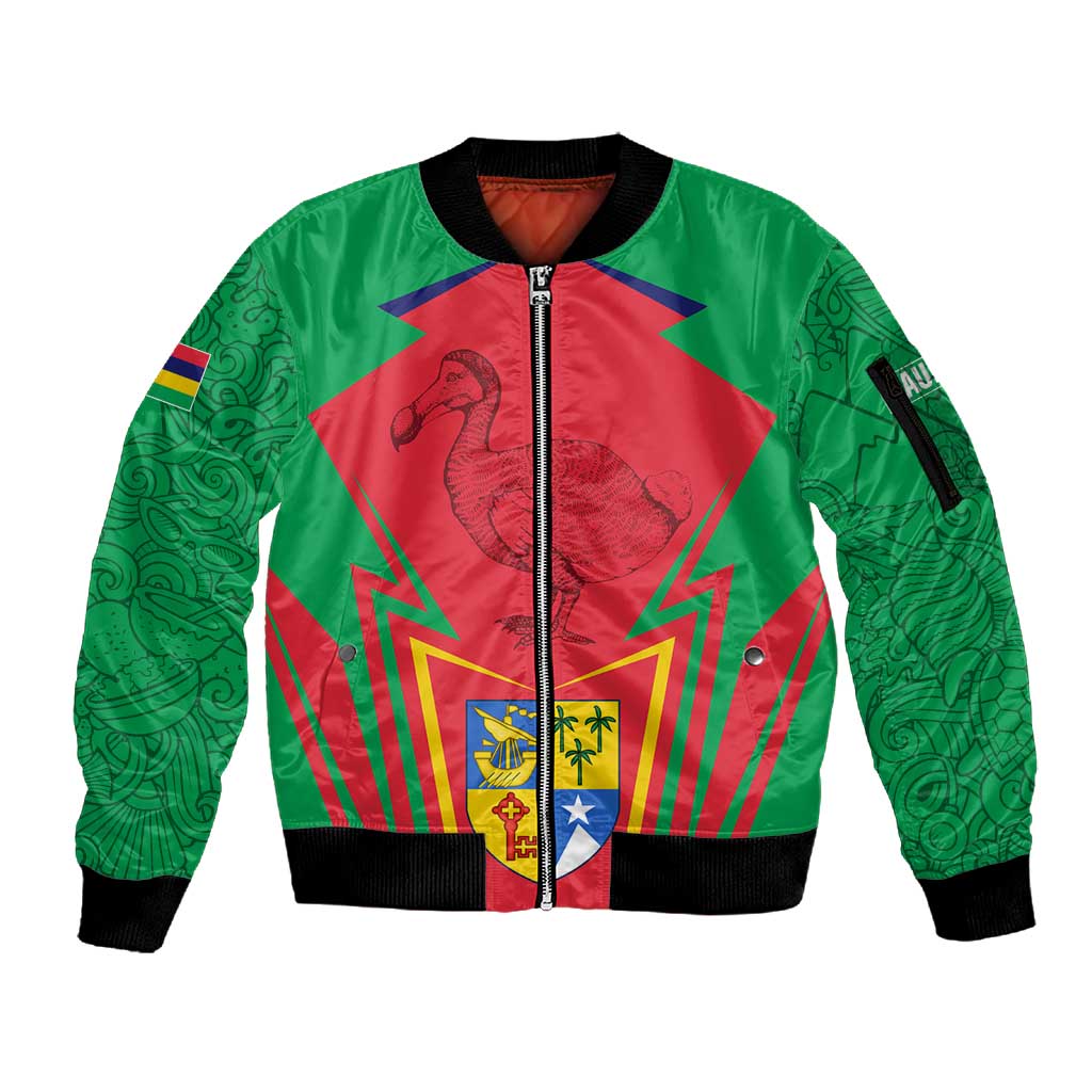 Mauritius Dodo Sleeve Zip Bomber Jacket Flag Coat of Arms Traditional Patterns