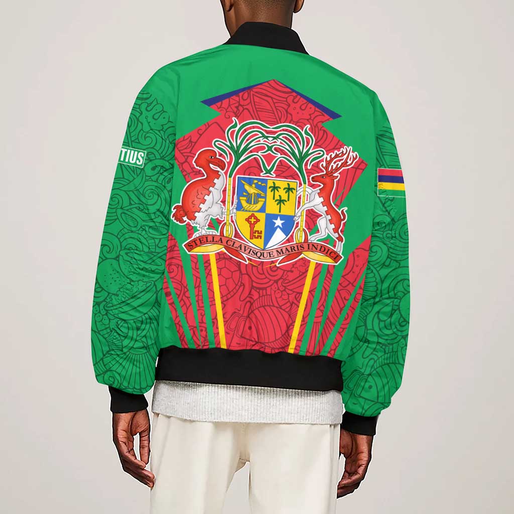 Mauritius Dodo Sleeve Zip Bomber Jacket Flag Coat of Arms Traditional Patterns