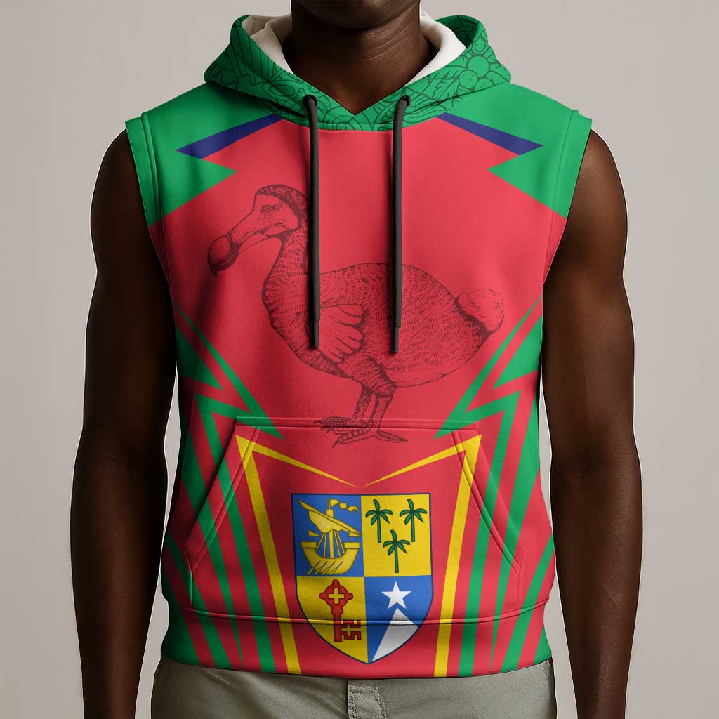 Mauritius Dodo Sleeveless Hoodie Flag Coat of Arms Traditional Patterns - African Pride